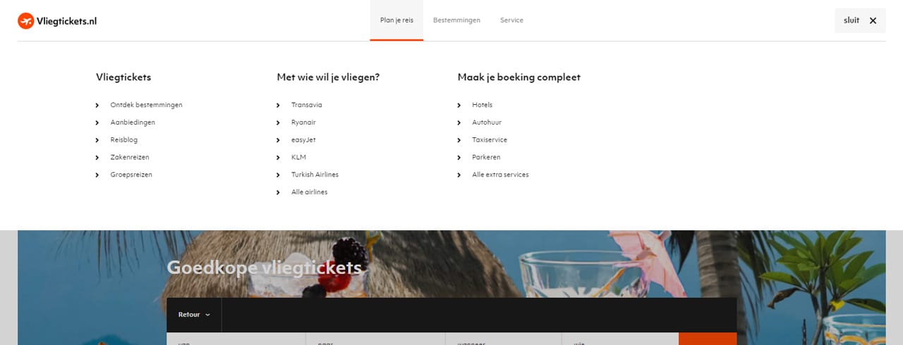 Voorbeeld: vliegtickets.nl